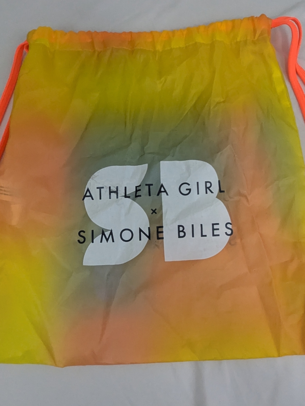 Athleta Girl x Simone Biles Neon Yellow & Orange Drawstring Bag